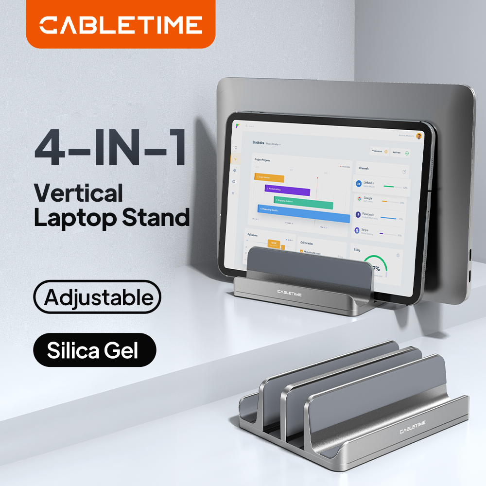Laptop Accessories Dell - CABLETIME ขาตั้งแล็ปท็อปแนวตั้ง ขาตั้งโน้ตบุ๊คอะลูมิเนียมสำหรับแมคบุคแอร์โปร ไอแพด เอชพี เดลล์
