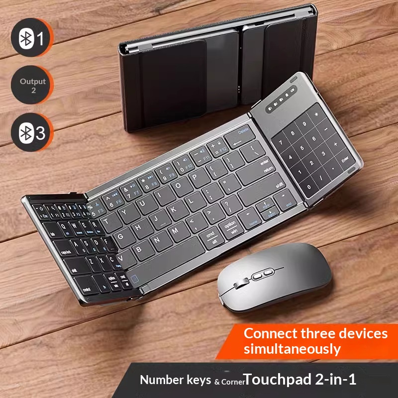 Mini Wireless Mouse - เม็งซู่ ไตร โฟลด์คีย์บอร์ดไร้สายบลูทูธพร้อมทัชแพดตัวเลขรองรับสามอุปกรณ์และชุดเมาส์สำหรับเดสก์ท็อปแล็ปท็อป
